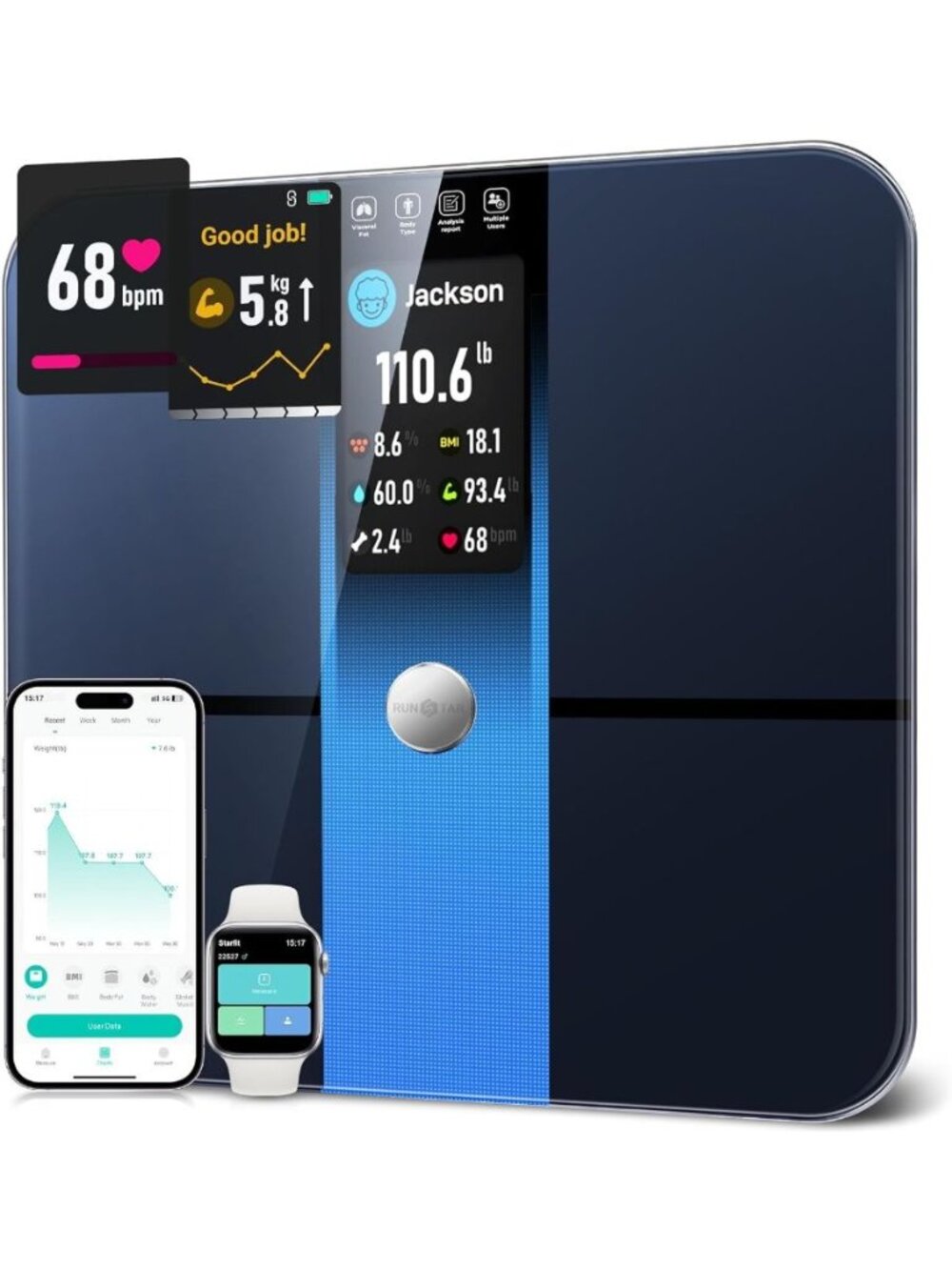 RunStar Smart Body Fat Scale 15 Essential Composition Metrics Bluetooth Run star